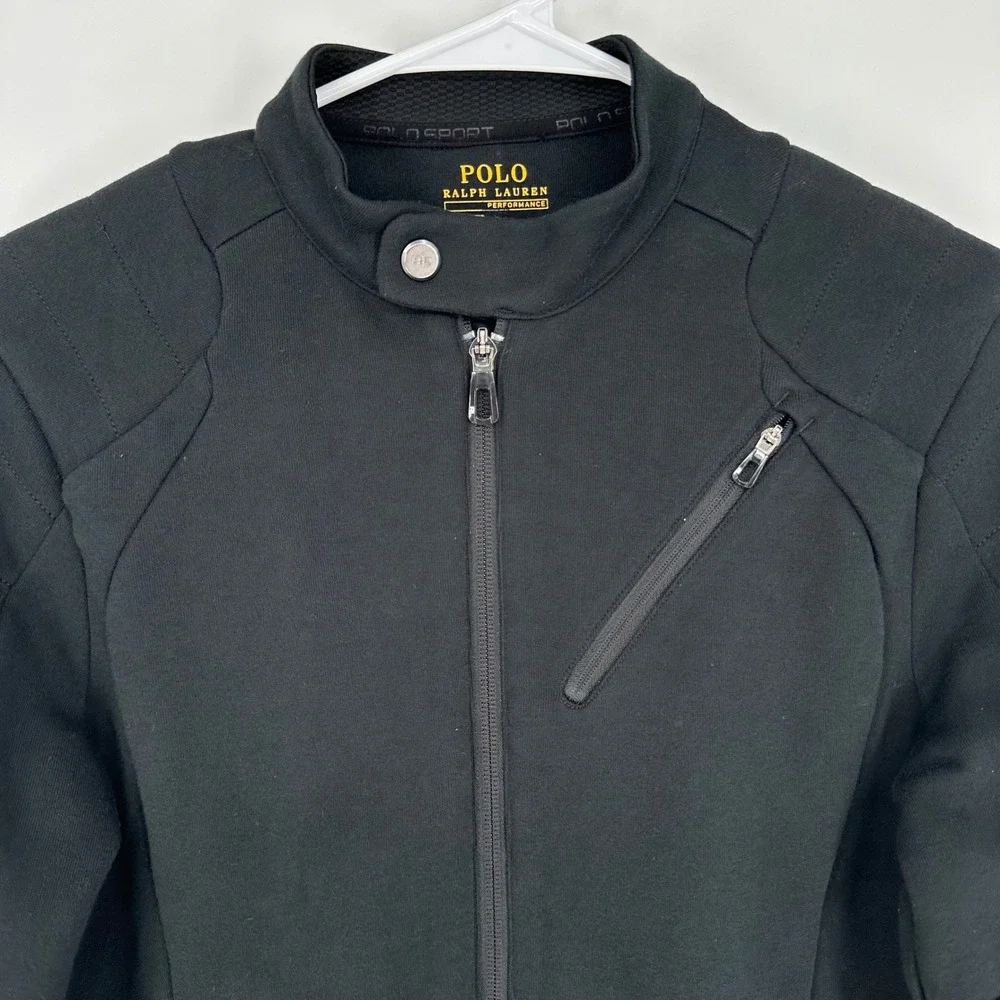 Polo Ralph Lauren Performance Mens XS Black Moto Cafe Racer Zip Up Jacket Logo